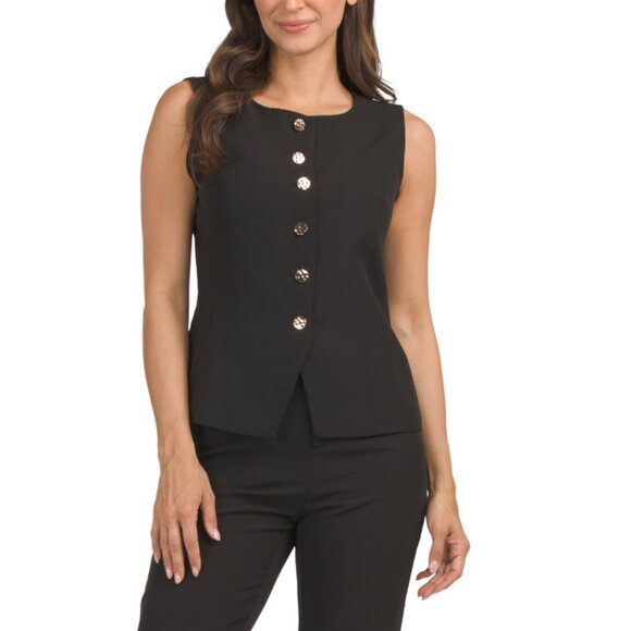 GEMMA+ JANE Black Scoop Neck Vest With Gold Tone Buttons - Picture 1 of 2